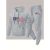 Autumn and Winter Men's Sports and Leisure Hooded Sweatshirt and Sweatpants Set 2 Pieces with Fashionable National Flag Print
