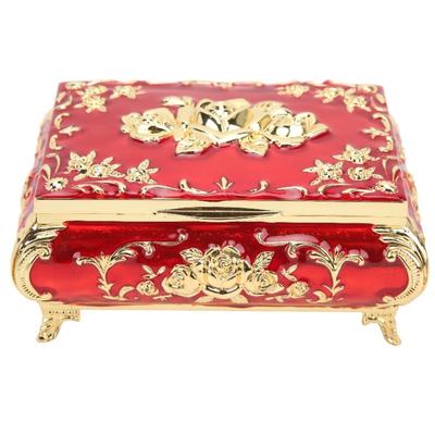 Vintage Schmuckschatulle Glänzend Exquisit Rostbeständig Rose Relief Design Schmuckaufbewahrungsschachtel DekorationGold Rot