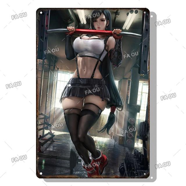 Sexy Anime Girl Metal Plate Game Figure Vintage Tin Sign Bar Club Art Decorative Plaques for Modern Home Room Wall Decor Poster