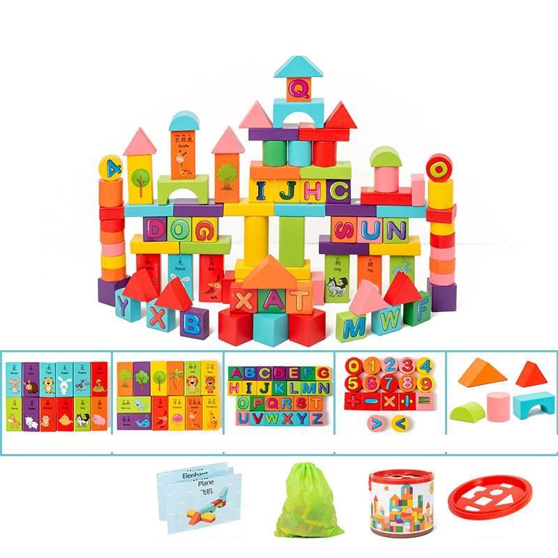 Colored Large Particle Wooden Blocks Kids Early Learning Educational Shape Toys