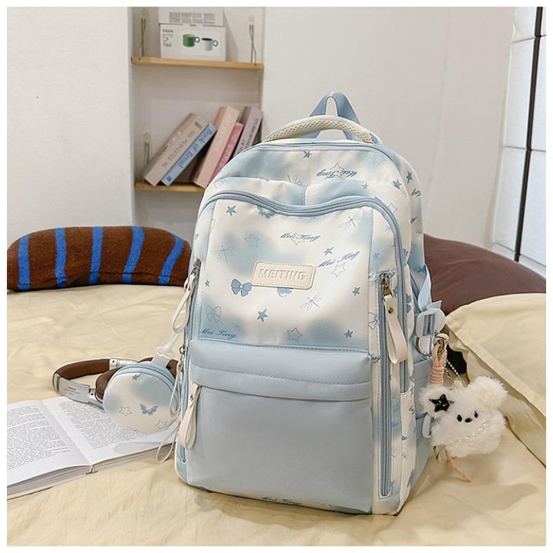 The new Japanese ins high-value, fresh, sweet and cute butterfly graffiti backpack, lightweight backpack for junior high school students