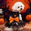 Puppy Dress Halloween Dog Tulle with Bow, Skull Print Pet Outfit, Girl Party Costume for Small Dogs Cats Comfortable Clothing