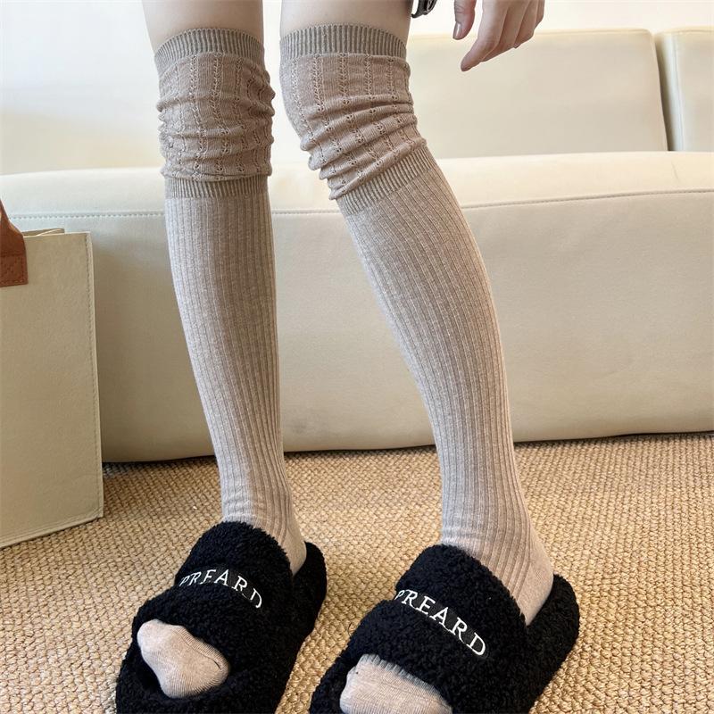 Spring And Autumn Knee Socks Stacking Socks Women'S White High Tube Socks Korean Version Hollow Gray Stockings With Boots Thigh Socks