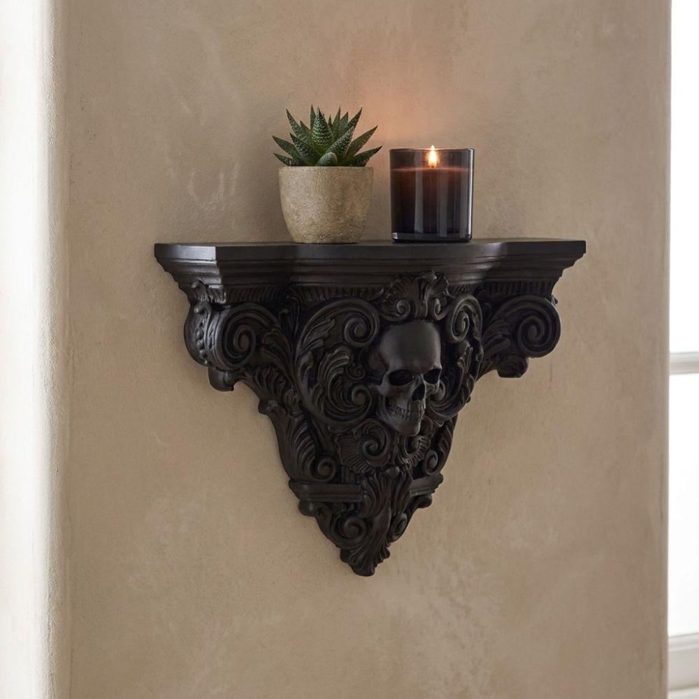 Vintage Style Halloween Skull Wall Mount Shelf Gothic Halloween Display Stand Bedroom