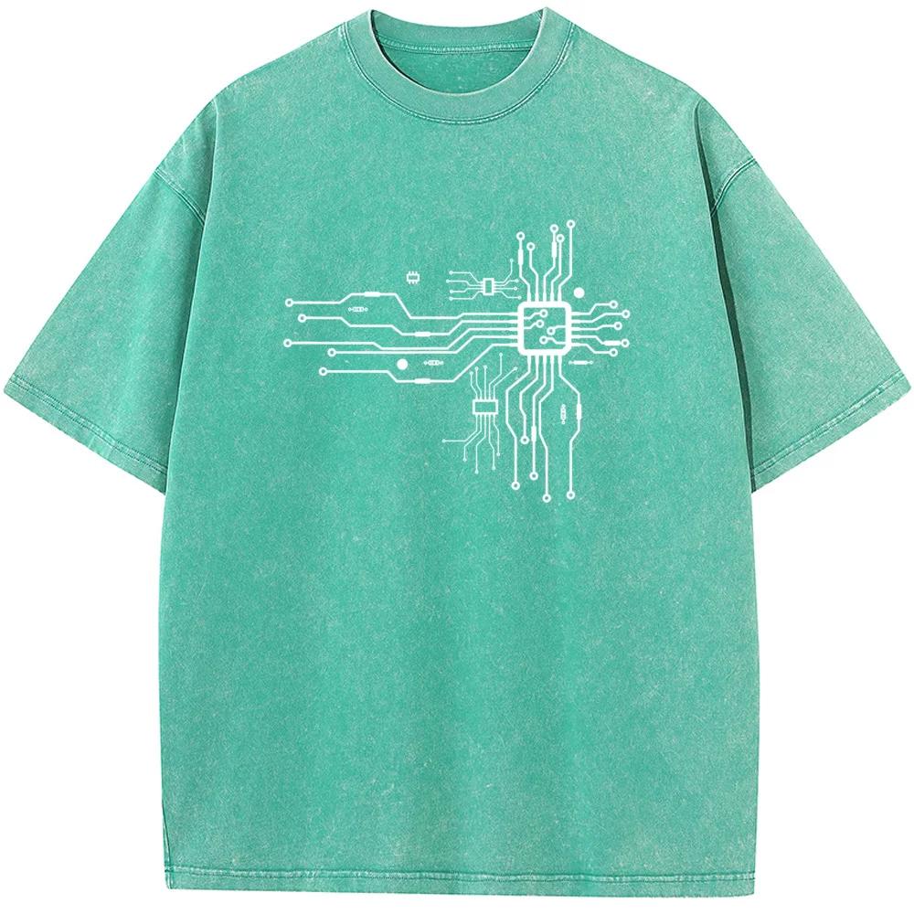 CPU Processing Chip Route Men's Short-Sleeved T-shirt Streetwear Men Washed T-shirts Vintage Colored Mens T-shirts