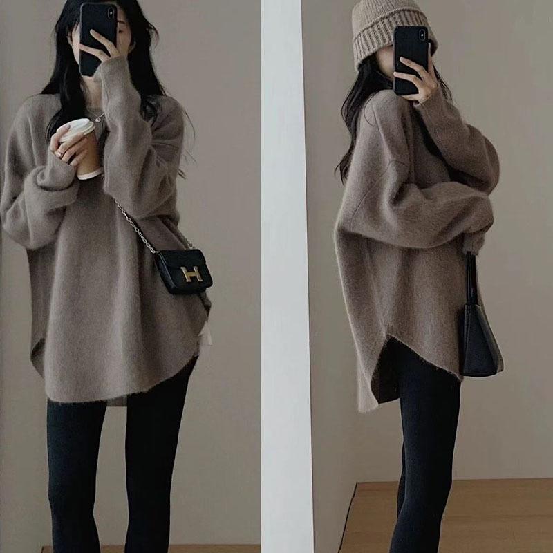 Women's Cozy Soft Sweater: Autumn-Winter 2024 Loose Mid-Length Wool Pullover