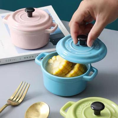 Anti-scalding Steamed Egg Bowl Hanging Ears Mini Casserole with Lids  Salt/Sugar