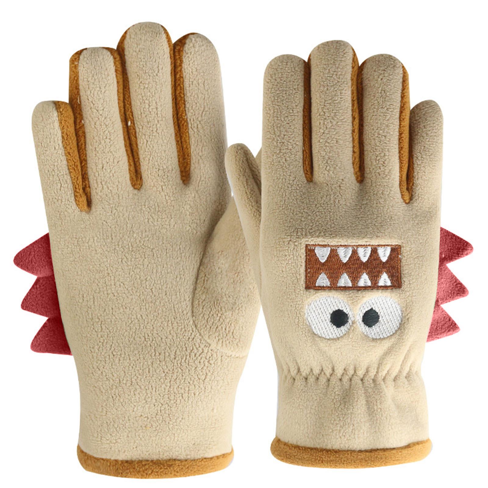 

Детские теплые перчатки с зимним бархатом на пять пальцев для холода и ветра, милые мультяшные студенческие перчатки для езды на велосипеде и снега One Size жёлтый