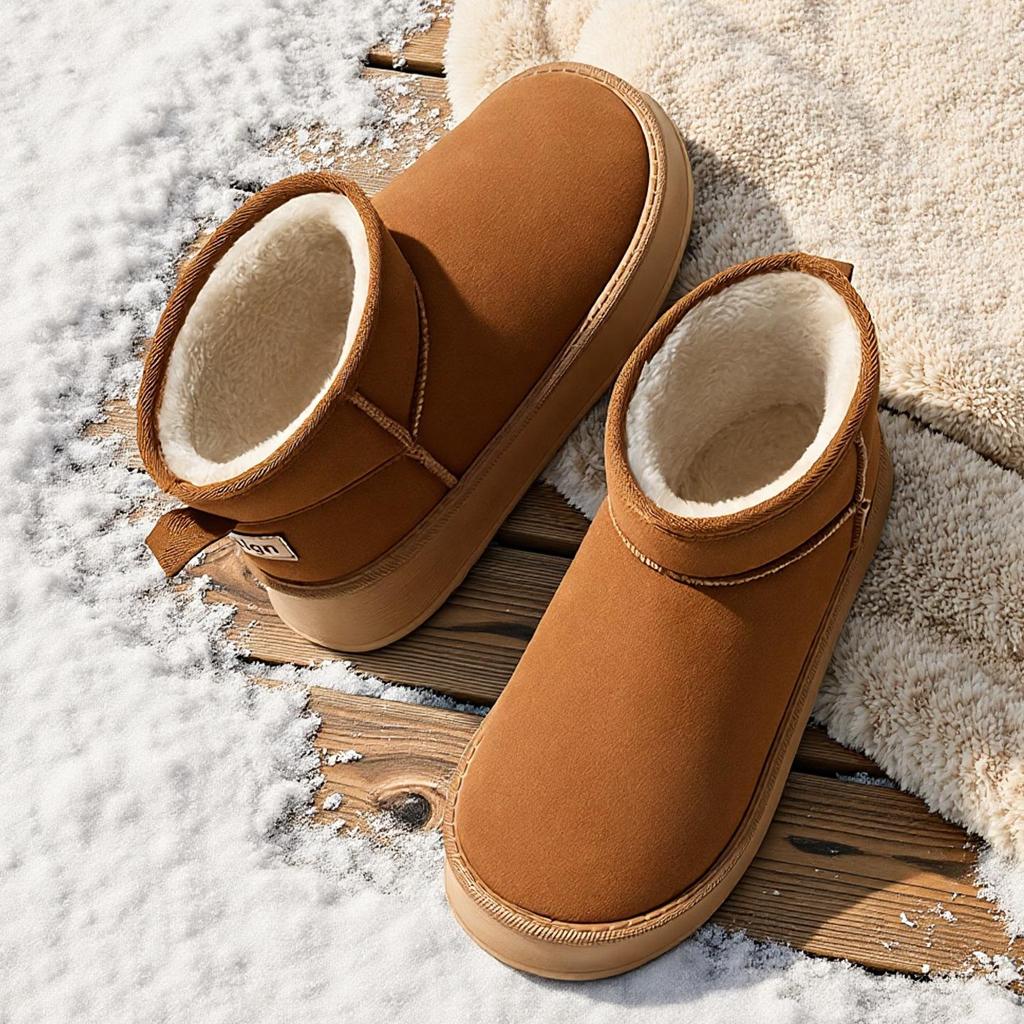 2026 Women's Winter Snow Boots: Non-Slip, Warm, Leather & Fur-Integrated, Thick Sole, Plus Velvet, Short Northeast Wool Slippers.
