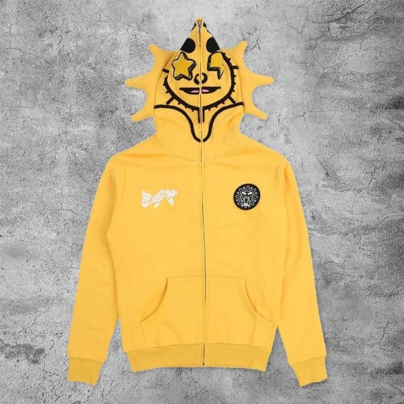 Men Casual Long Sleeve Flame Print Hoodie Pullover Streetwear Hip Hop Graphic Sweatshirt