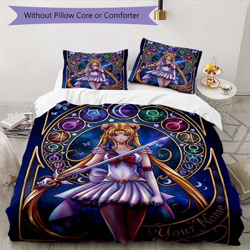 3pcs Custom Name Moonlit Guardian Printed Bedding Set Duvet Cover Closure Includes 1 Duvet Cover & 2 Pillowcases, Soft and Comfortable for All Seasons