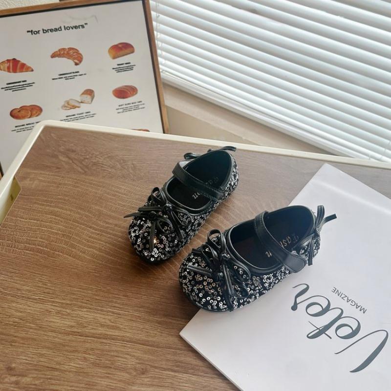 Girls' Bowknot Princess Shoes Baby Girl's Sequined Small Leather Shoes Soft Sole Non-slip Shoes