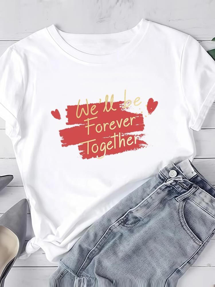 (Asiatische Größe) Liebe Druck Kleidung T-Shirt Damen Mode Tee Top Frau Druck Weiblich Kurzarm Grafik-T-Shirts