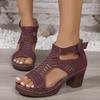 Roman Style Women'S Sandals Breathable And Stylish Hollow Out Fish Mouth Open Toe Ankle Strap Wedges Sandals For Outerwear
