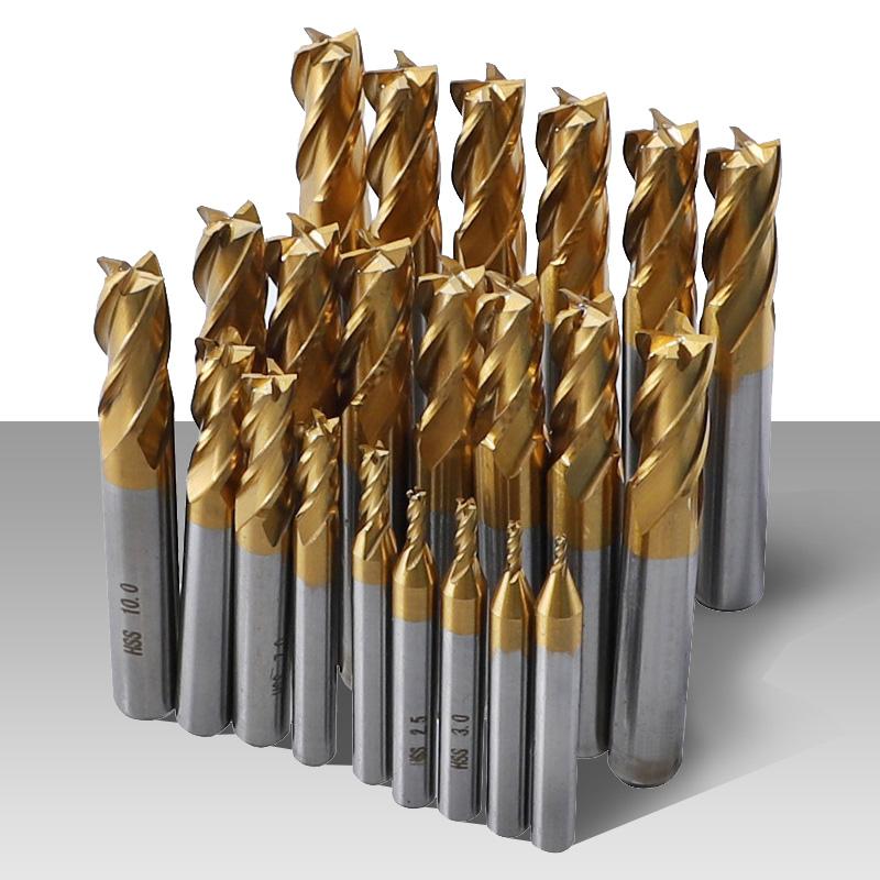 1.5-10mm End Mill Set 7pcs/11pcs 4 Flutes Titanium Coated High Speed Steel CNC Mill Cutter Tool for Wood Metal Steel