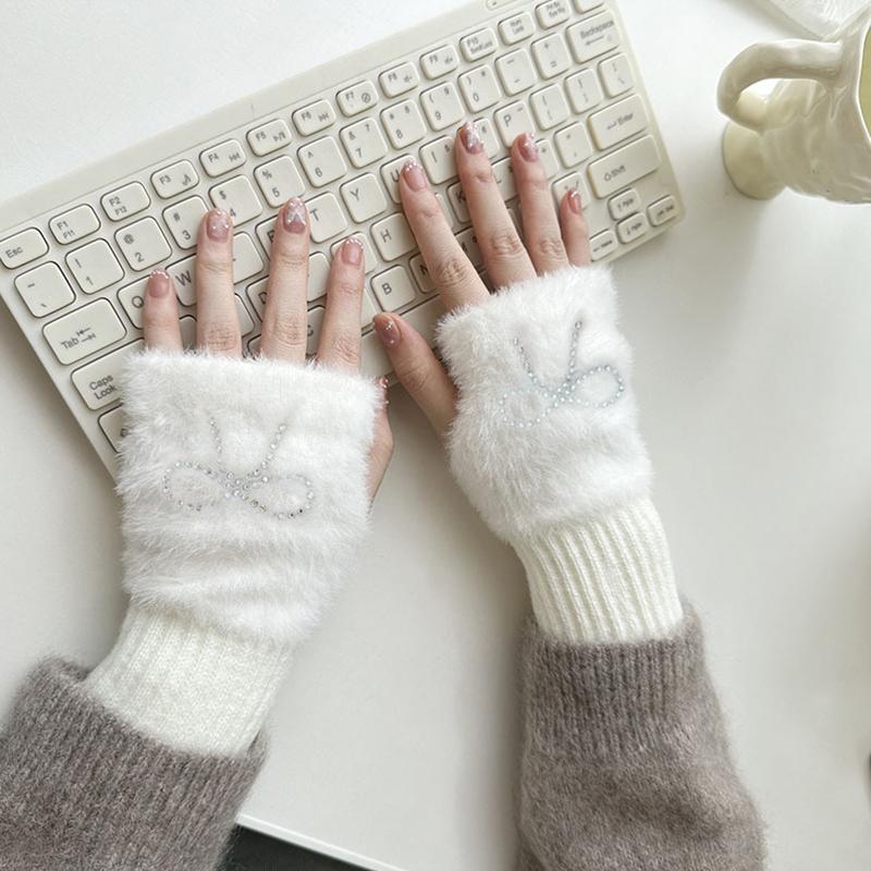1Pair Warm Half Finger Gloves Can Write Students' Winter Touchscreen Gloves