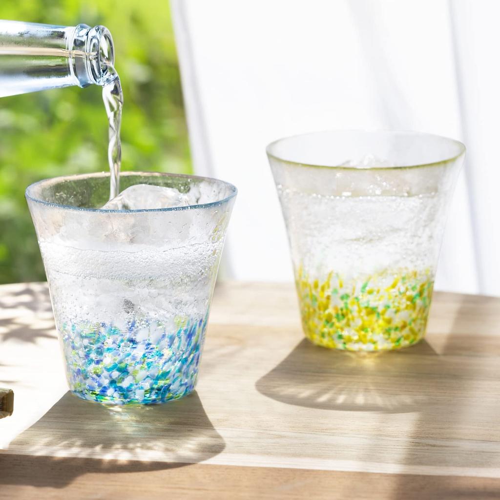 ADERIA Tsugaru Vidro "Nihon no Iro Fukei" Summer Flowers 260ml Pair Glasses in Gift Box, Made in Japan. Perfect for highballs, beer, sake, birthdays,
