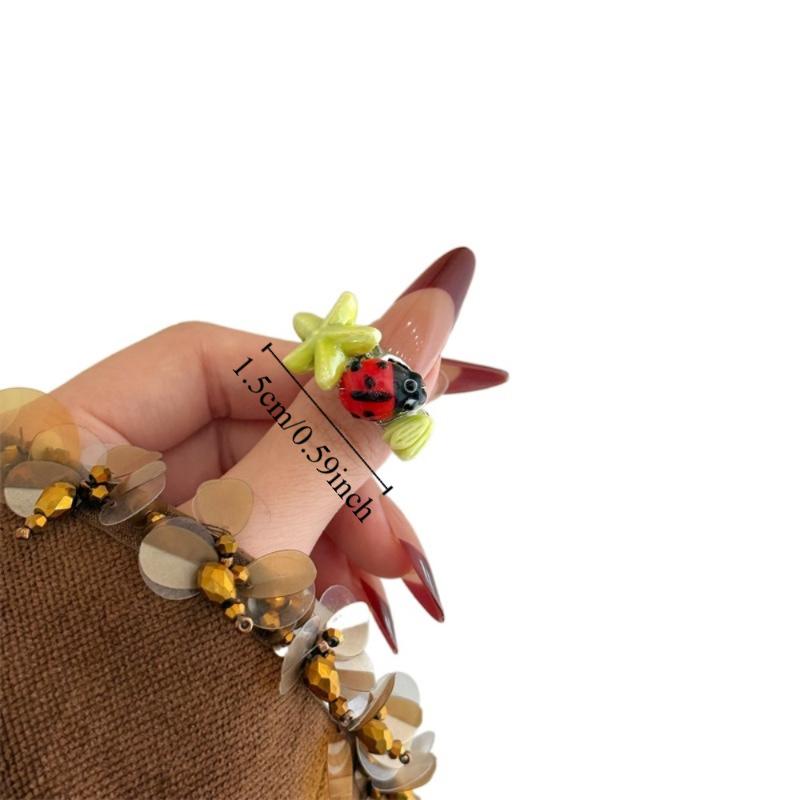 Geometric Insect Drip Oil Ring Rhinestone Painting Ring Fashion Chunky Enamel Ring  Party