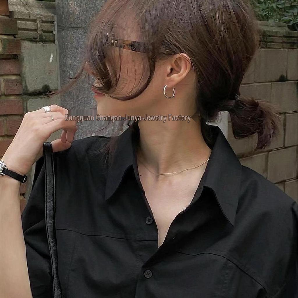 Stainless Steel Round Hoop Earrings, Unisex Fashion Titanium Steel Ear Hoops