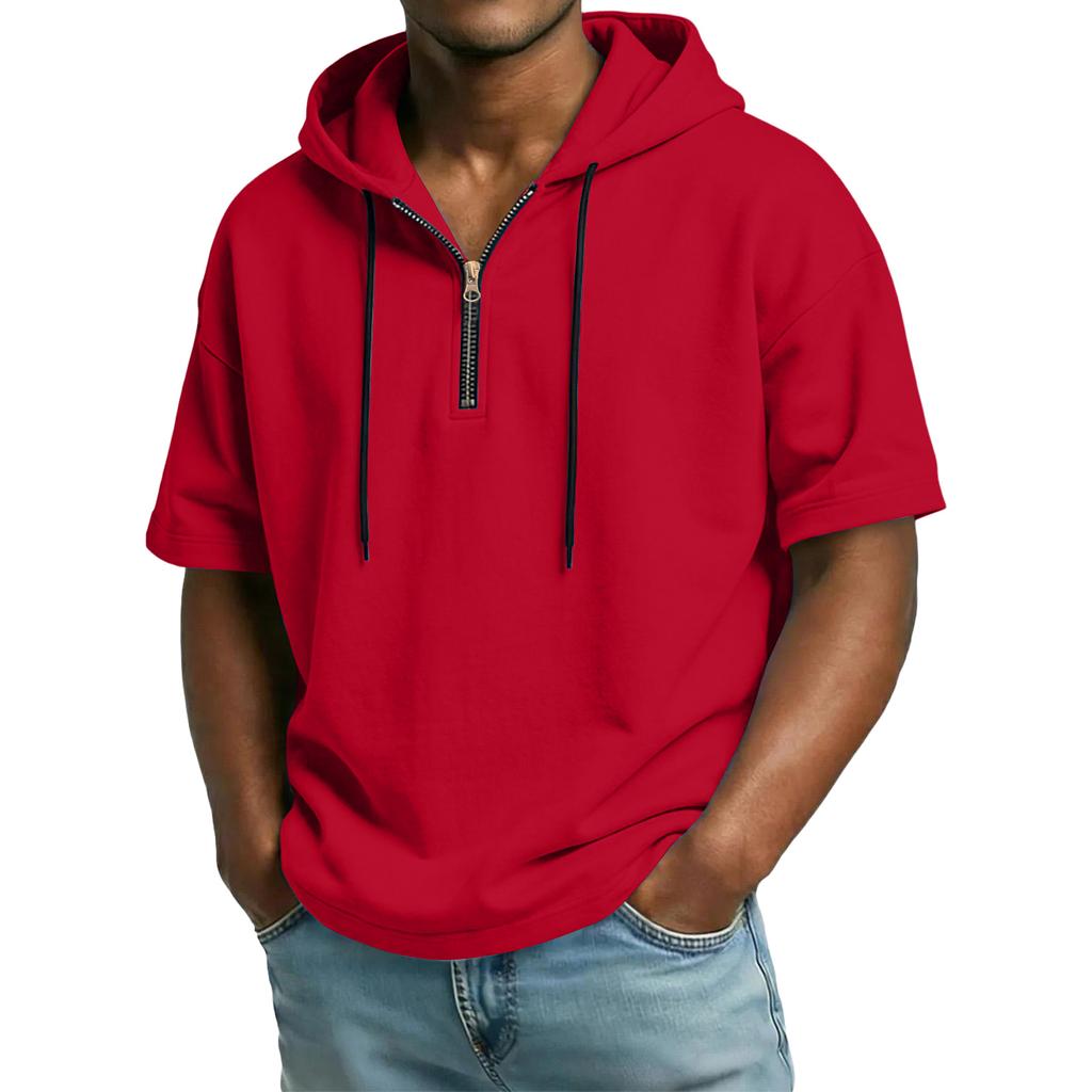 Herren Casual Kapuzenpullover mit Reißverschluss und kurzen Ärmeln