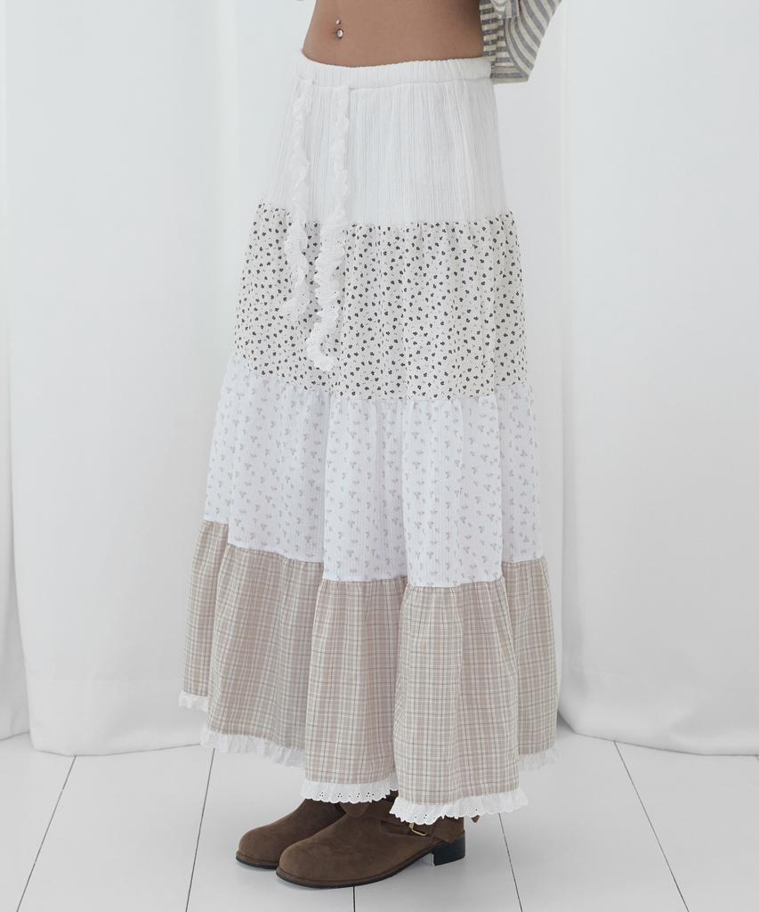 Fancy Club Floral Lace Tiered Long Skirt (Floral) F26Qd161
