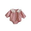 Autumn 2025 Peter Pan Collar Long Sleeve Baby Romper with Rabbit Ears for Girls