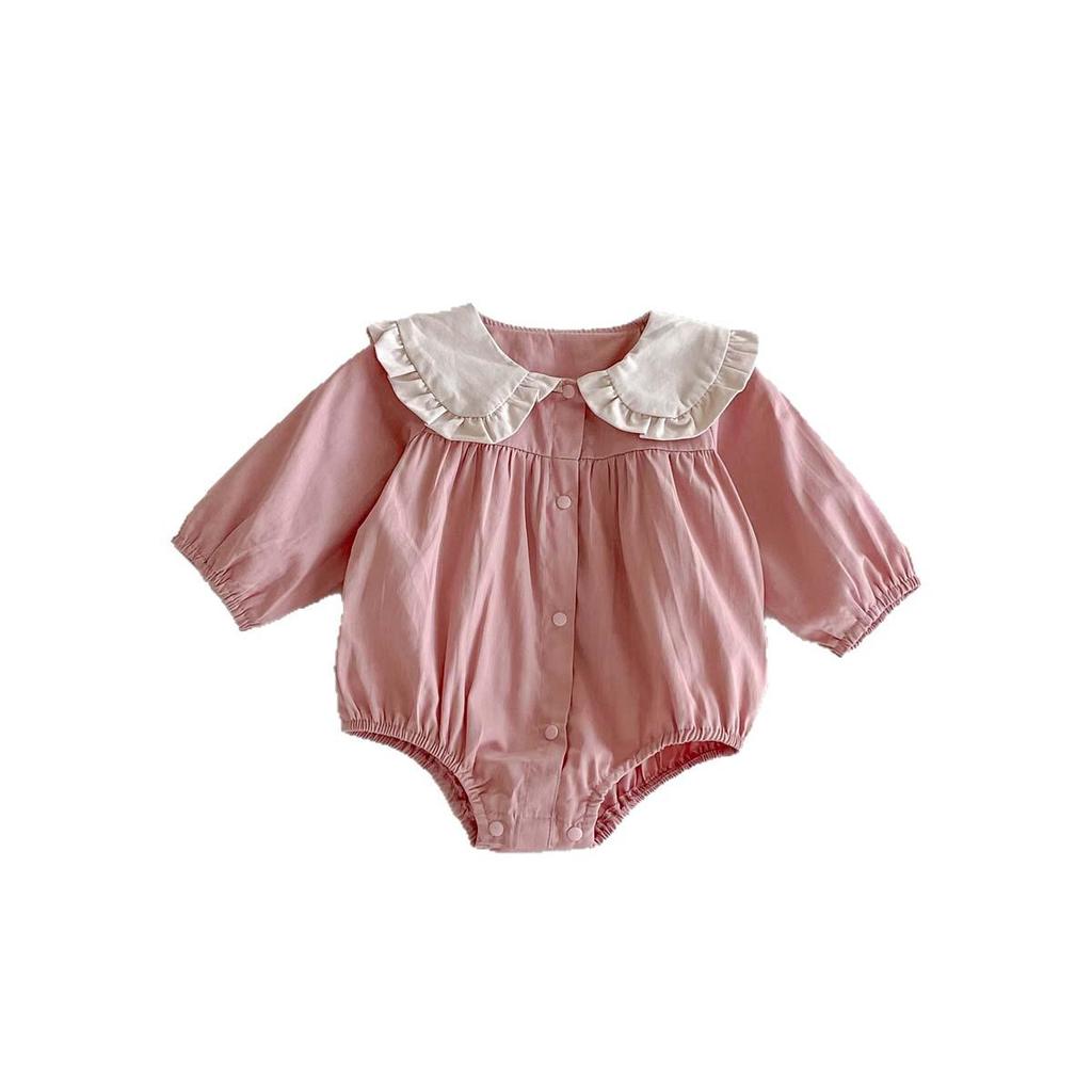 Autumn 2025 Peter Pan Collar Long Sleeve Baby Romper with Rabbit Ears for Girls