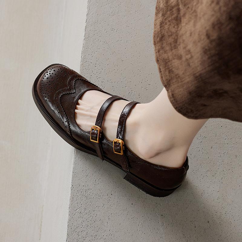 

Мода 2025 Весна Женские Туфли Насосы Овчина Кожа Круглый Носок Низкий Каблук Женская Обувь Натуральная Кожа Мэри Джейн Ретро Женская Обувь 40 коричневый