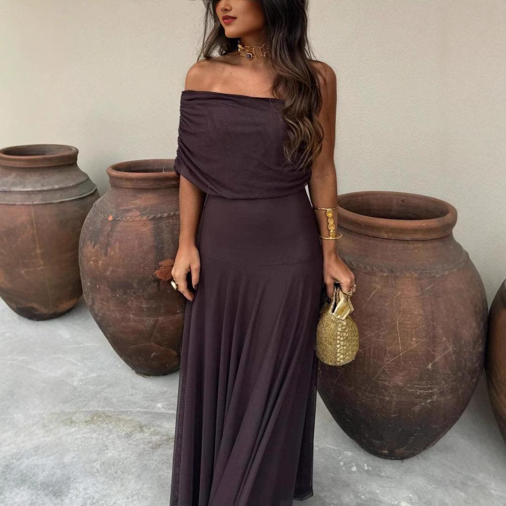 European and American women s clothing tube top mesh stitching slim temperament dress perspective autumn S