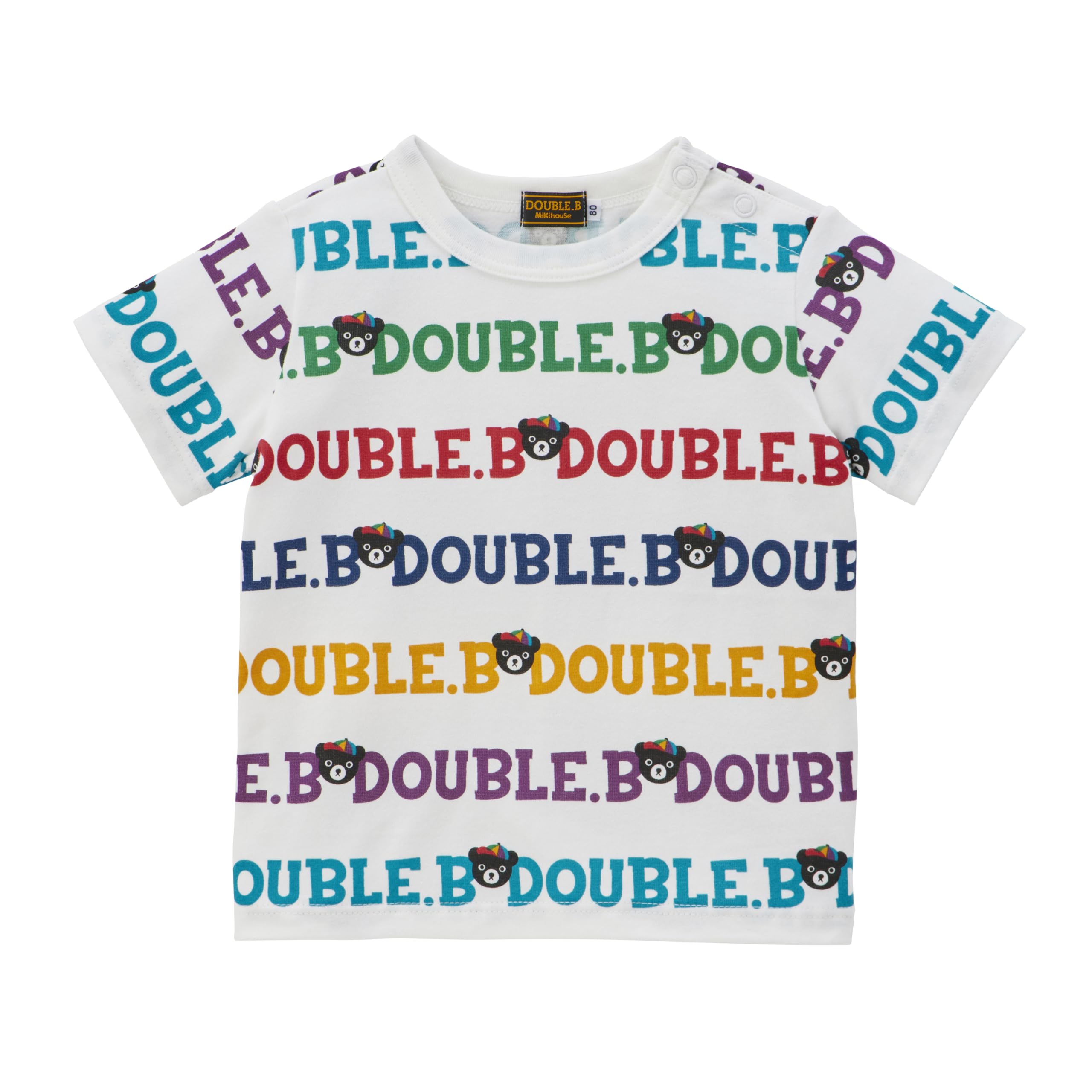 

MIKI HOUSE Double B Short Sleeve with Logo and Bear Made in for Boys and Baby and Suitable for School and Preschool Multicolor T-Shirt Design, Japan,
