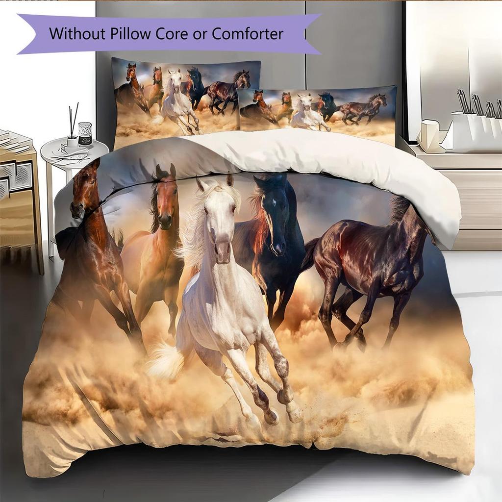 1PC Horse Bedding Quilt Set Quilt Cover Pillowcase Home Decoration Birthday Gift (1 * duvet cover + 2 * pillowcase, without core)