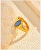Stainless Steel Finger Rings for Women, Vintage Opal Blue Natural Stone Eye-shape Ring, Aesthetic Jewelry
