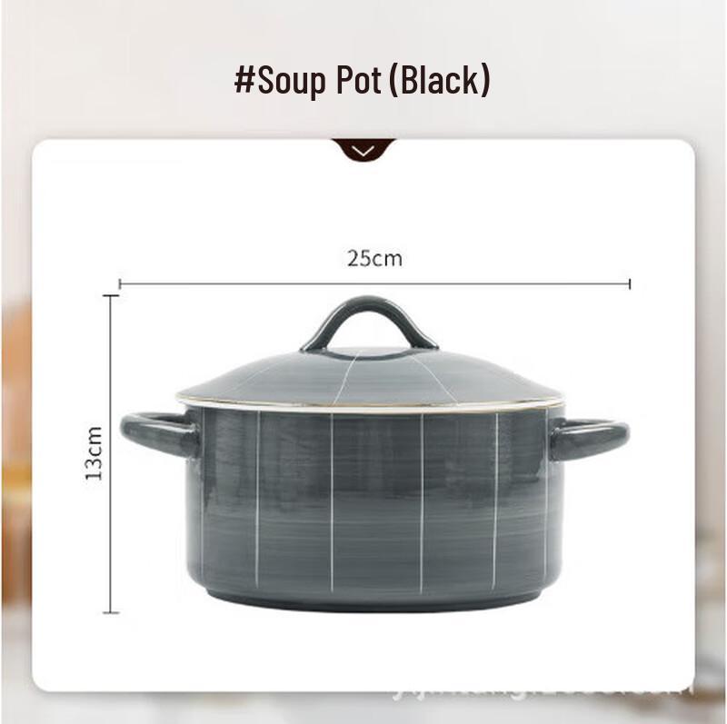 Ceramic Double-Handled Lidded Soup Pot