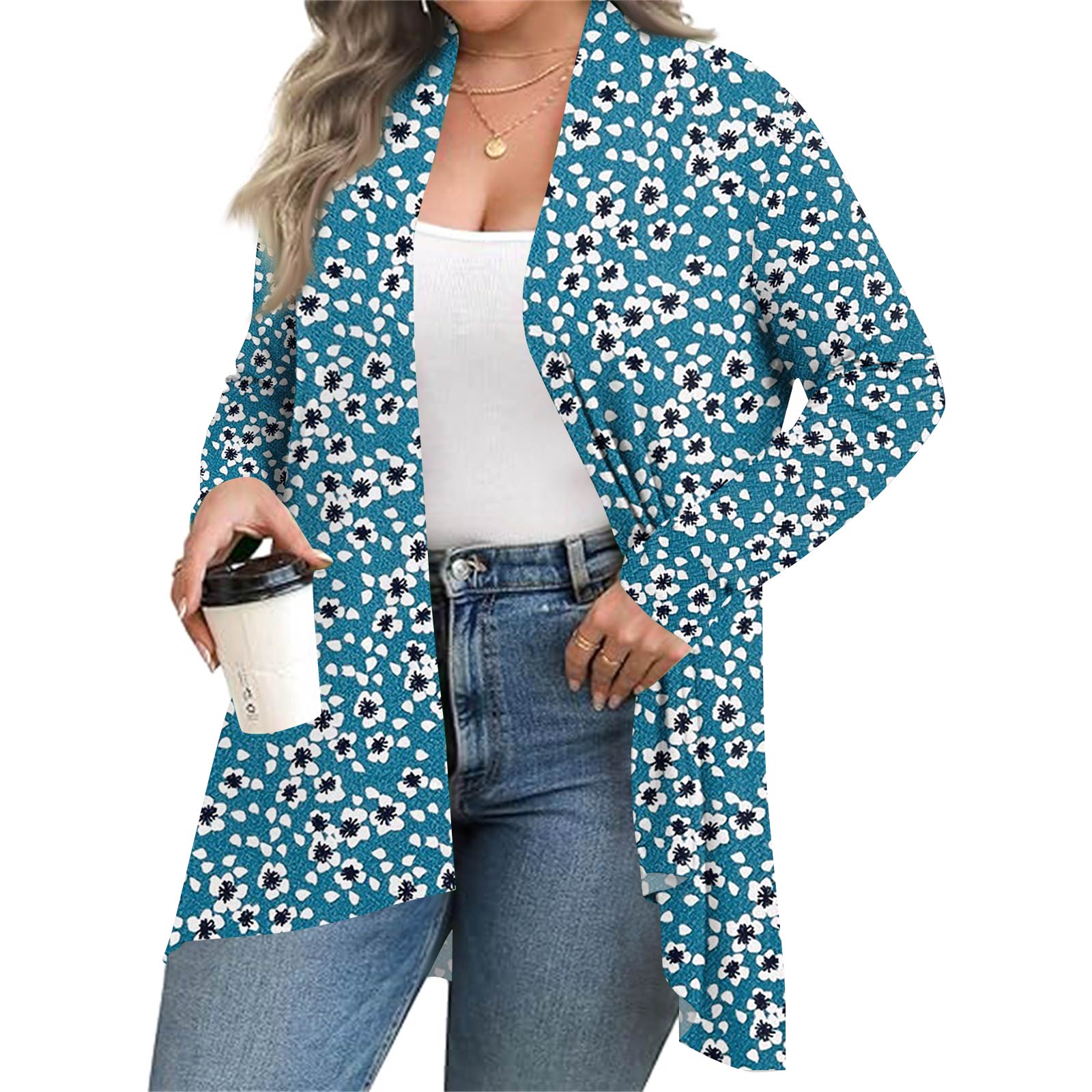 

Женский осенне-зимний модный повседневный кардиган средней длины с принтом и длинным рукавом XL