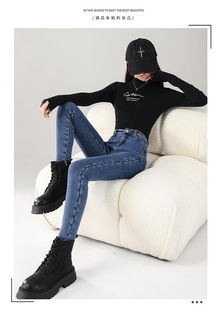 denim jeans for skinny slim [JINJUDUO] Fleece-lined women, autumn/winter, fit, stretchy, fit, flattering, comfortable, warm, casual, stylish.