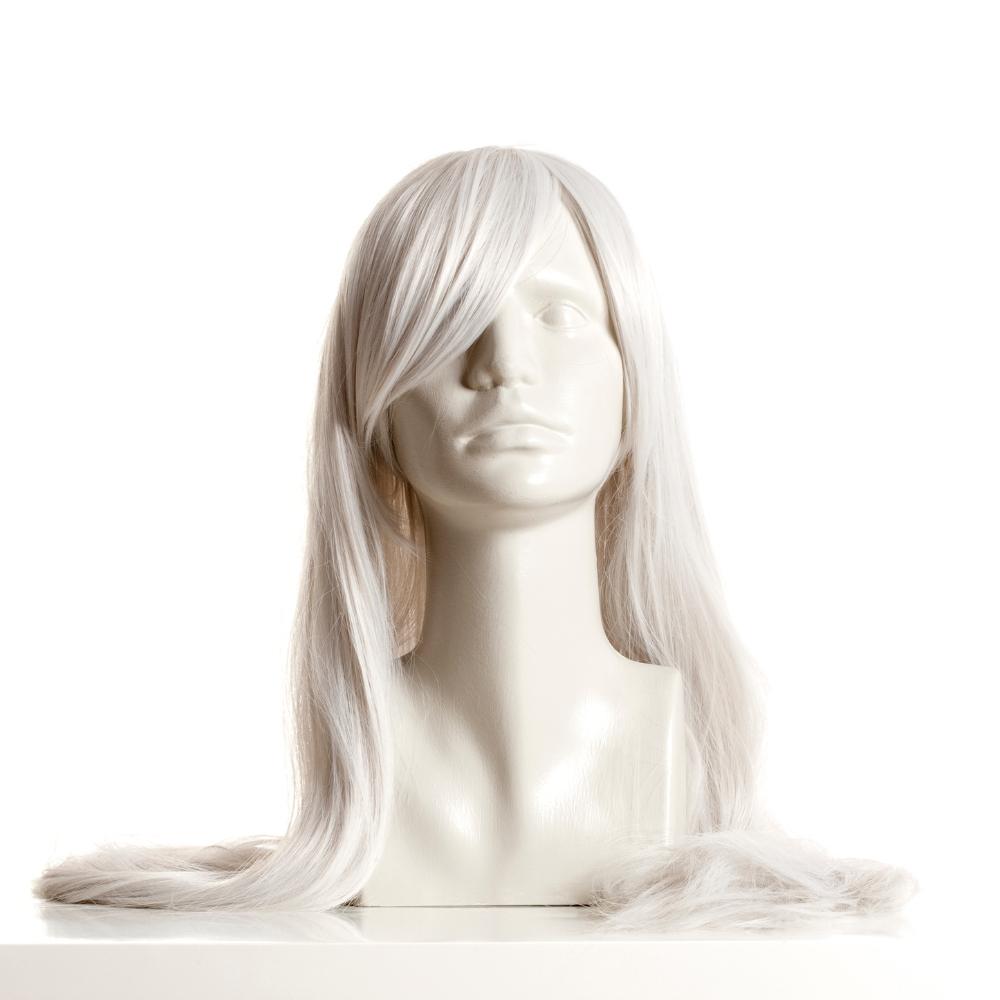 Long white wig 100 cm cosplay anime manga hair straight bangs cap