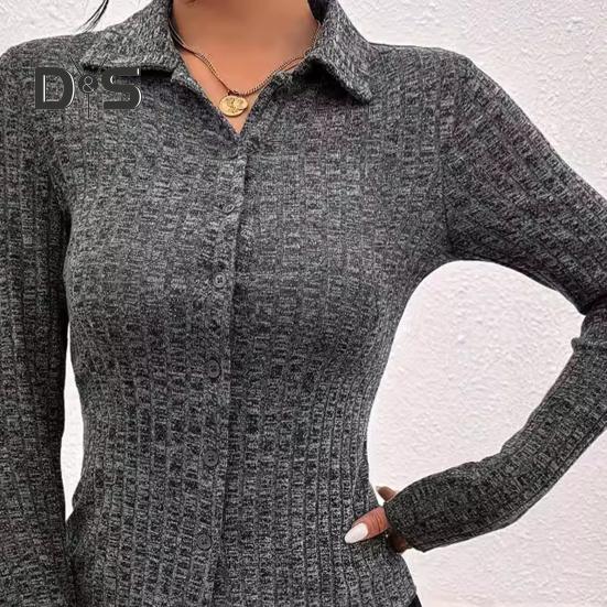 Knitting Cardigan Lapel Long Sleeve Single Breasted Knitting Coat Women Solid Color Slim Fit Outwear Knitwear