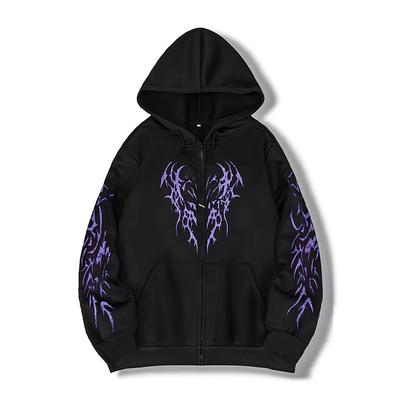 Męska Damska Gotycka Bluza z Kapturem na Zamek z Nadrukiem Cierni Y2K Streetwear Oversize Kurtka z Kapturem Harajuku Punk Bluza z Długim Rękawem Płaszcz