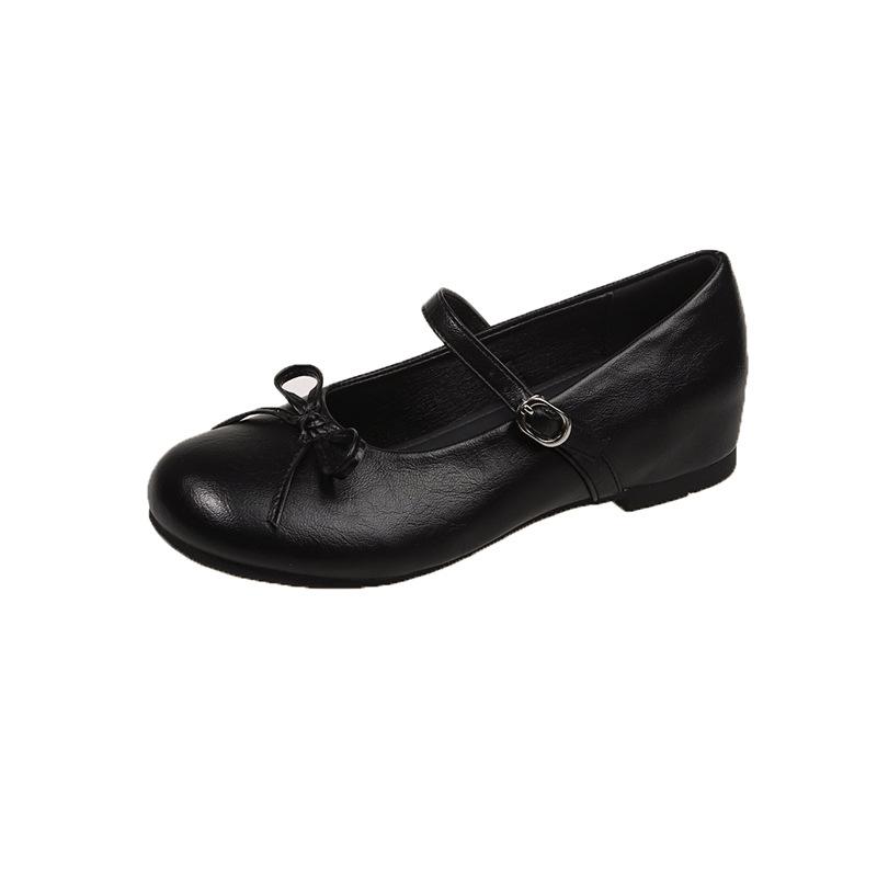 

Mary Jane round head small leather shoes women s summer new thick-soled shallow mouth versatile with skirt bow single shoes 35
