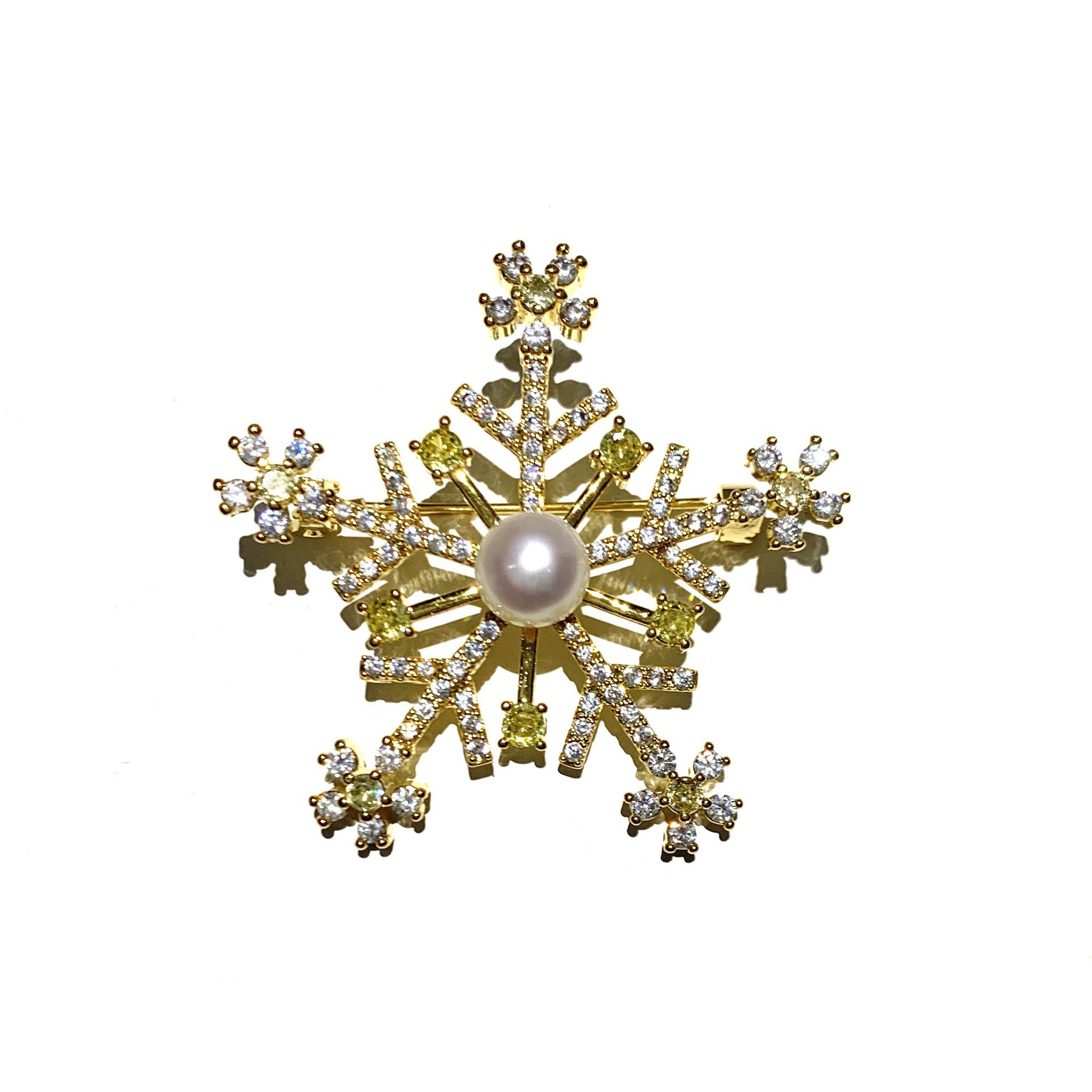 Elegant Freshwater Pearl Snowflake Brooch for Sweaters or Coats