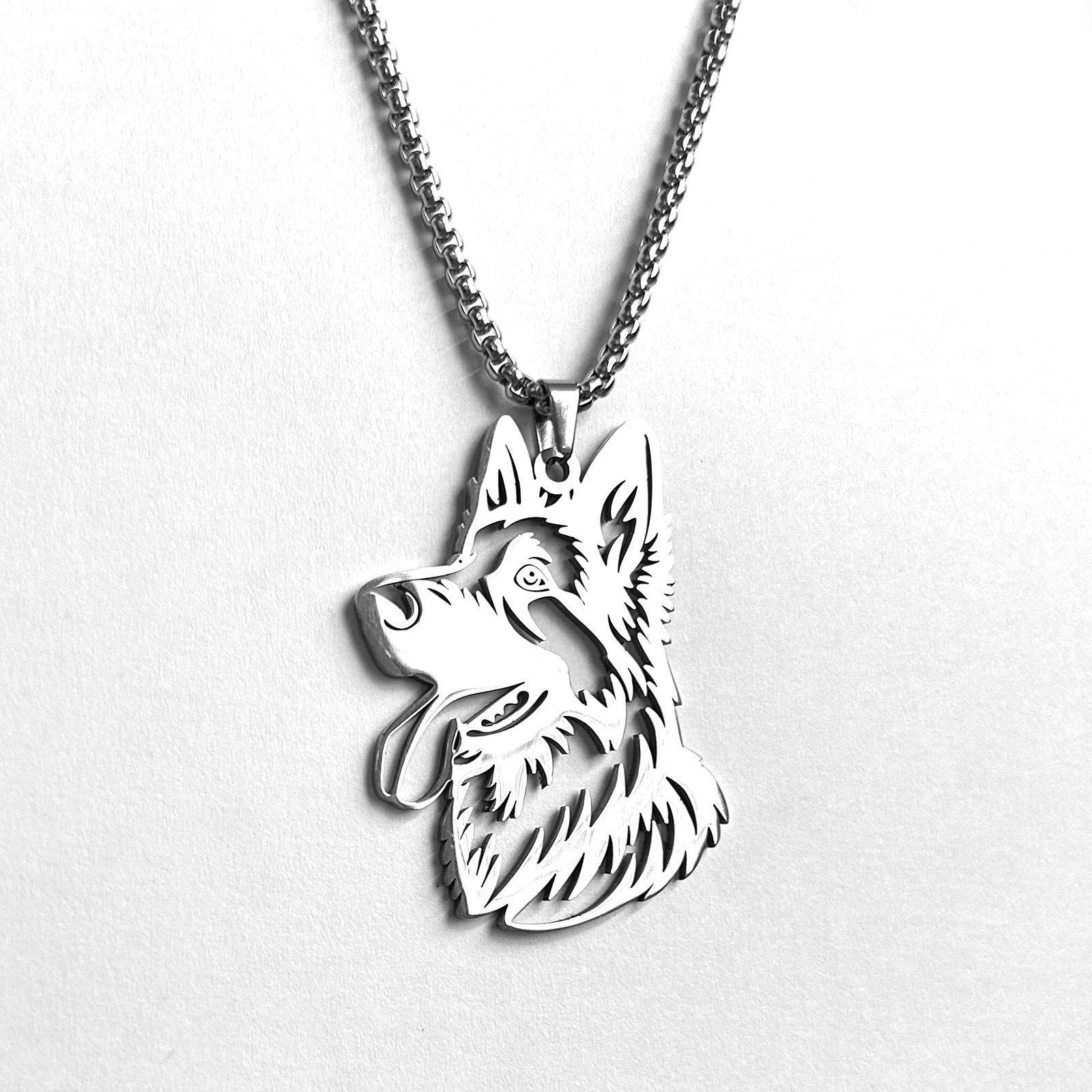 

Подвеска-ожерелье из нержавеющей стали с волчьей головой серебряный серый