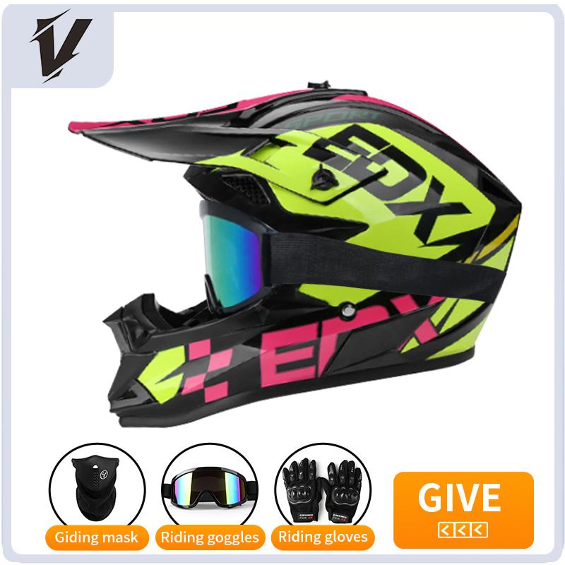 VGV Off-road motorcycle helmet for men, women, adults and children DOT certified Bluetooth-equipped three-piece set with gifts
