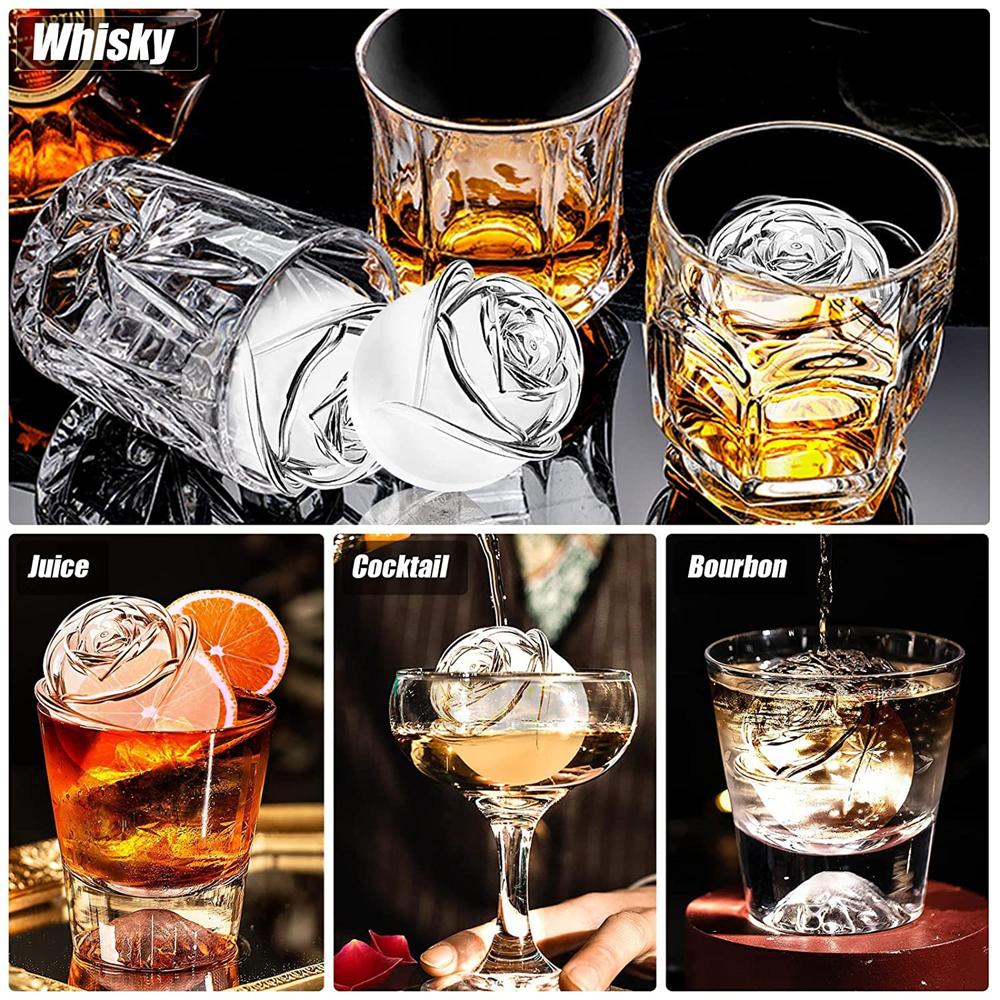 3D Rose Ice Cube Tray,for perfect flower shaped ice cubes,4 cavities per tray,perfect for cocktails,whisky and juice freezing