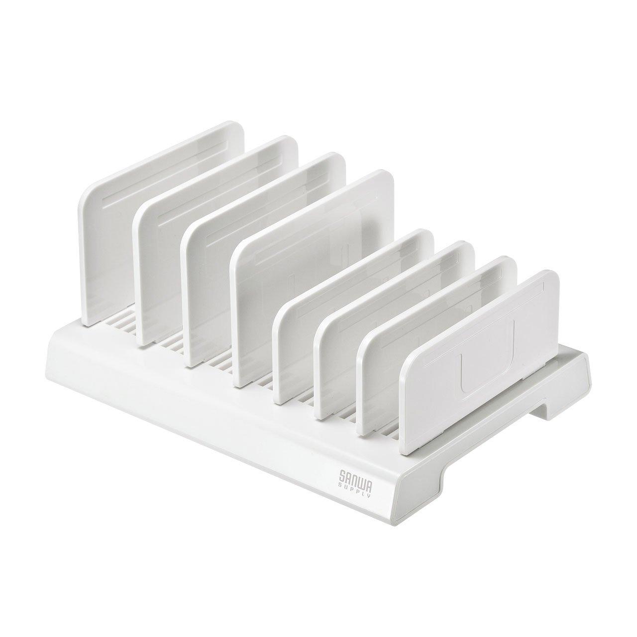 

Подставка для планшета/смартфона Sanwa Supply (Вместимость 7 устройств), Регулируемая ширина разделителя, Белый, PDA-STN20W