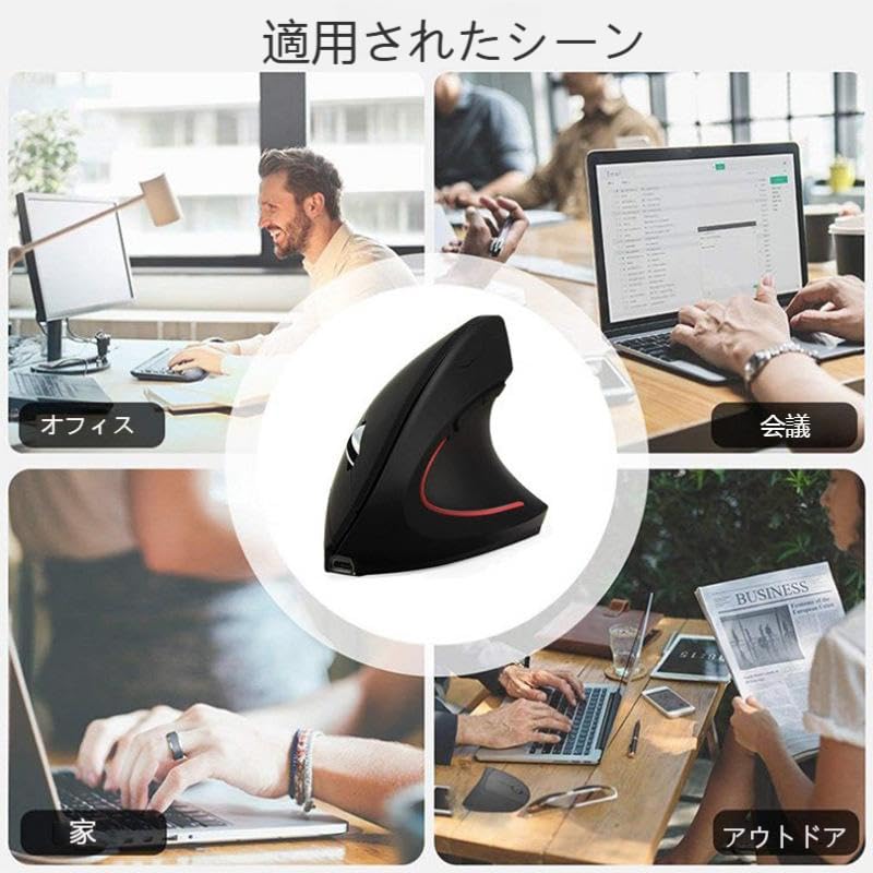 Wireless DPI Vertical USB Receiver 5 No Hand Compatible with and Linux Mouse, Left-Handed, 2.4GHz, Three-Level Adjustment, Forward/Back Buttons,