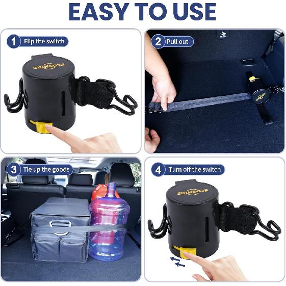 Cargo Straps For Car Trunk – Self-Retracting Tie-Down Straps – 2-Point Ratchet Tie-Down Straps With Hooks – Heavy-Duty Car Straps For Cargo