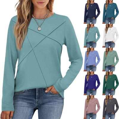 Fashionable Women's Long-sleeved Round Neck Casual  Pleated Loose Top