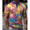 Full Print Fashion Polo Shirt For Men Summer Short Sleeve Button Collar Colorful Stripe Pattern Shirt New In Men's Tennis Tshirt