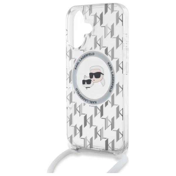 Karl Lagerfeld Klhmp16Shckcklct Iphone   16 6.1 Transparent Hardcase Iml Crossbody Monogram Karl & Choupette Head Magsafe