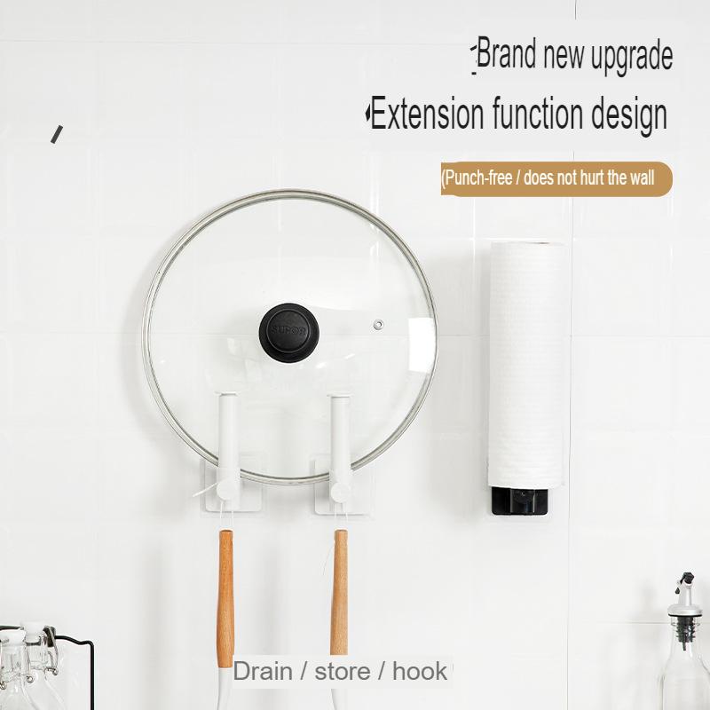 No Drill Wall Hooks L Shape Sticky Shelf for Kitchen Storage Organizer Cling Film Hanger Space Saver